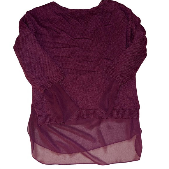 The Loft Marled Knit Sheer Chiffon Overlay Sweater Plum Size Large - Picture 2 of 9